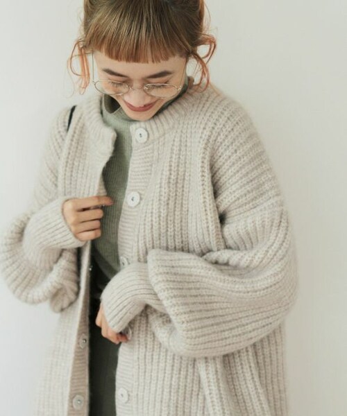 Crisp（クリスプ）の「ボリュームメランジニットカーディガン[c1k3193]（カーディガン/ボレロ・レディース・アイボリー/ピンク・FREE）」の2枚目の写真