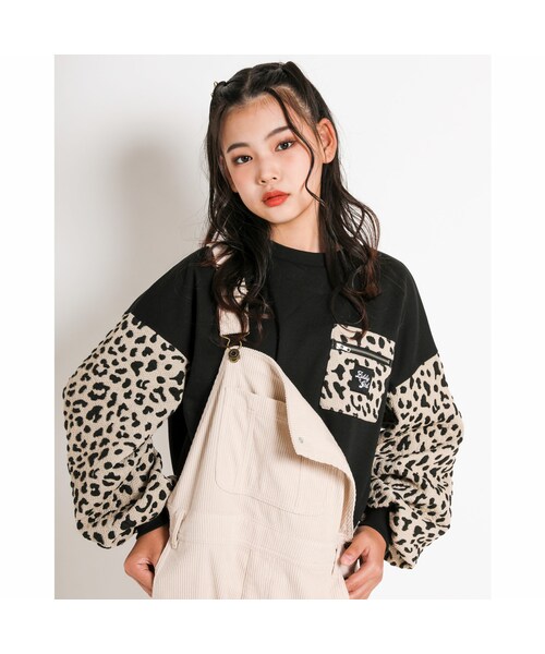 ZIDDY(ジディ)の「アニマル レオパード 柄 ジャガード 裏起毛 ポケット 付 トレーナー (130~160cm)(スウェット・キッズ・ブラック/ブルー・150)」の1枚目の写真
