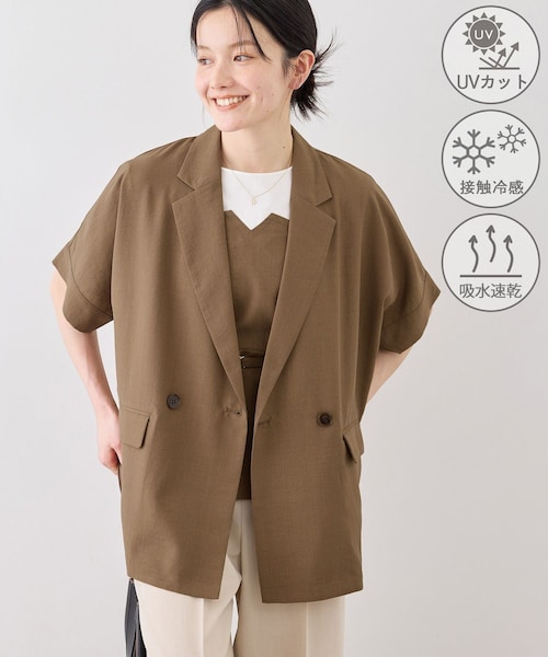 ROPE' PICNIC(ロペピクニック)の「エアリーリネンライク ドルマンジャケット/接触冷感・UVカット・速乾(テーラードジャケット・レディース・ブラック/ダークブラウン/キャメル/ベージュ/ネイビー・F)」の3枚目の写真