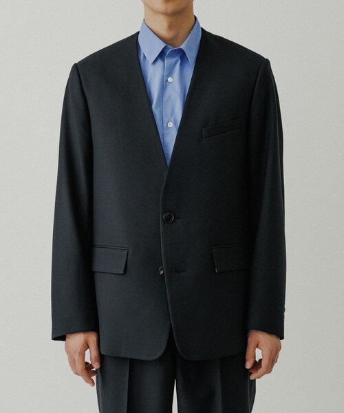 ADAM ET ROPE'（アダムエロペ）の「ハードクロス ノーカラージャケット / セットアップ対応（ノーカラージャケット・メンズ・ブラック/ダークブラウン系・L/M）」の15枚目の写真