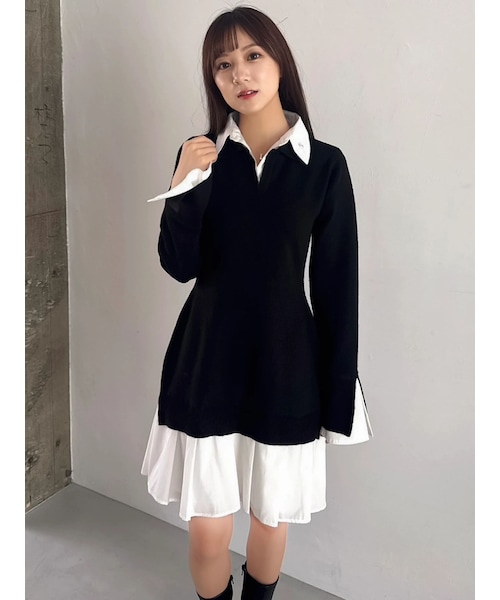 dazzlin（ダズリン）の「【POLO BCSコラボ】シャツレイヤードニットミニワンピース ※BEIGE WEB限定カラー（ワンピース・レディース・グレー/ブラック/ピンク/ベージュ・S/M）」の8枚目の写真