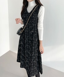 DHOLIC | Vネックツイードノースリワンピース(ワンピース)