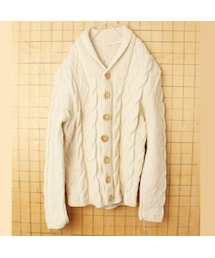 -- | EURO ウールニット ケーブル編み フィッシャーマン カーディガン ベージュ ショールカラー メンズML相当 ヨーロッパ古着(カーディガン/ボレロ)