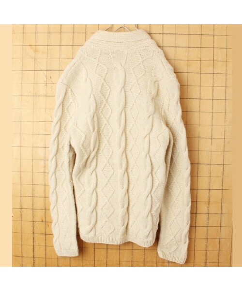 --（--）の「EURO ウールニット ケーブル編み フィッシャーマン カーディガン ベージュ ショールカラー メンズML相当 ヨーロッパ古着（カーディガン/ボレロ・レディース・ベージュ・M）」の3枚目の写真