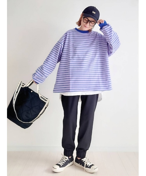 CORNERS（コーナーズ）の「u.e.made*×CORNERS　カラーボーダーボリュームスリーブトップス（Tシャツ/カットソー・レディース・ブラック/グリーン/パープル/ピンク・M）」の3枚目の写真