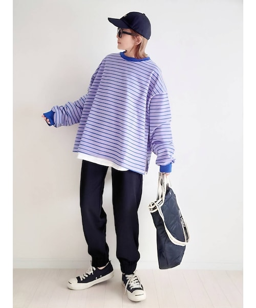 CORNERS（コーナーズ）の「u.e.made*×CORNERS　カラーボーダーボリュームスリーブトップス（Tシャツ/カットソー・レディース・ブラック/グリーン/パープル/ピンク・M）」の6枚目の写真