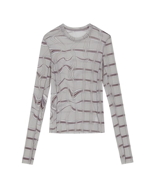 JNBY(ジェーエヌビーワイ)の「Deformed-plaid Nylon Second Skin Top(Tシャツ/カットソー・レディース・ブラウン/グレー・36/38/40)」の1枚目の写真