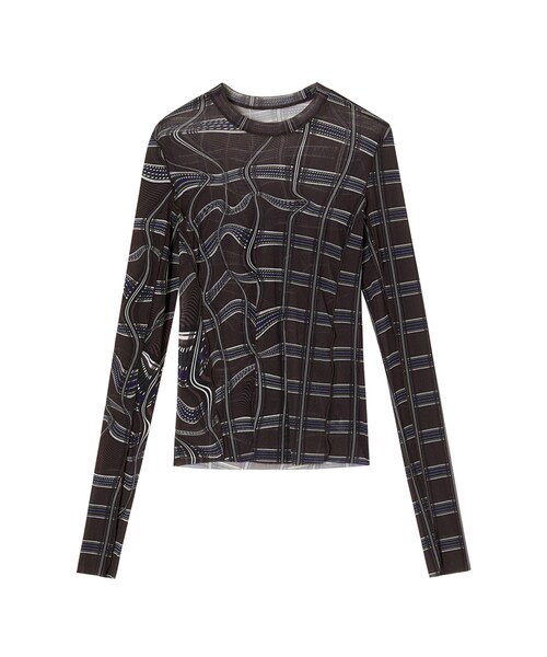 JNBY(ジェーエヌビーワイ)の「Deformed-plaid Nylon Second Skin Top(Tシャツ/カットソー・レディース・ブラウン/グレー・36/38/40)」の2枚目の写真