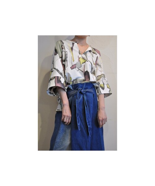 --（--）の「オックスプリントプルオーバー（シャツ/ブラウス・レディース・ピンク/グリーン・one）」の2枚目の写真