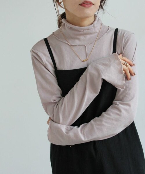 Crisp（クリスプ）の「シアーハイネックTシャツ[c1R3242]（Tシャツ/カットソー・レディース・グリーン/アイボリー/パープル・FREE）」の3枚目の写真