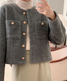 【美品】Burberrys ノーカラージャケット　ツイード　シルク混 BURBERRY - Burberrysvintage白タグ希少 千鳥格子シルク混