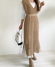 DHOLIC | ストラップ付ニットロングベスト・全4色(ベスト)