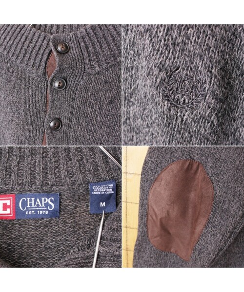 CHAPS(チャップス)の「USA CHAPS チャップス コットン ヘンリーネック セーター ハイネック グレー メンズM アメリカ古着(ニット/セーター・レディース・グレー・M)」の2枚目の写真