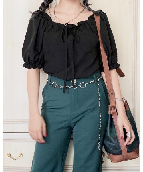 A.D.G(エーディージー)の「Semi Wide Slacks (deep green)(スラックス・レディース・グリーン・FREE)」の6枚目の写真