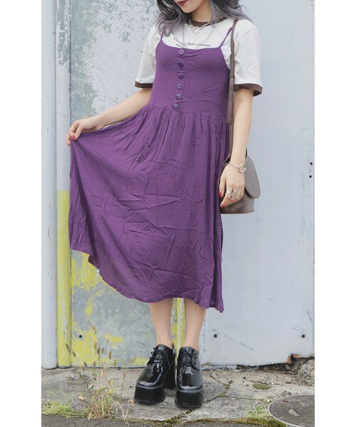 A.D.G（エーディージー）の「Button Design Cami-onepiece (purple)（ワンピース・レディース・パープル・FREE）」の2枚目の写真