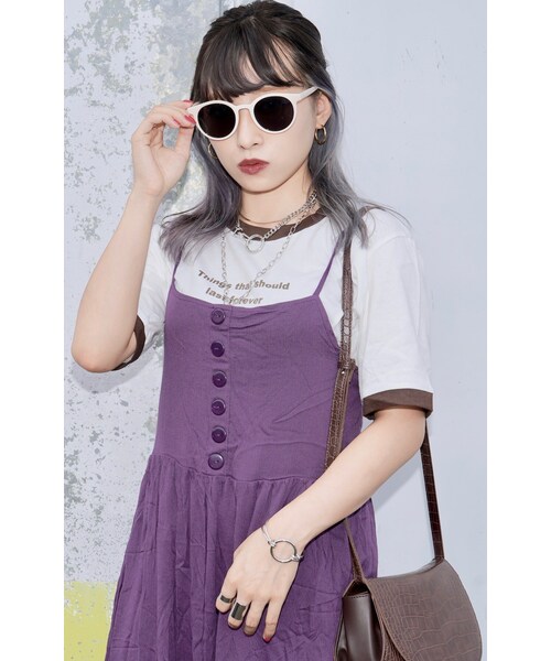 A.D.G（エーディージー）の「Button Design Cami-onepiece (purple)（ワンピース・レディース・パープル・FREE）」の4枚目の写真