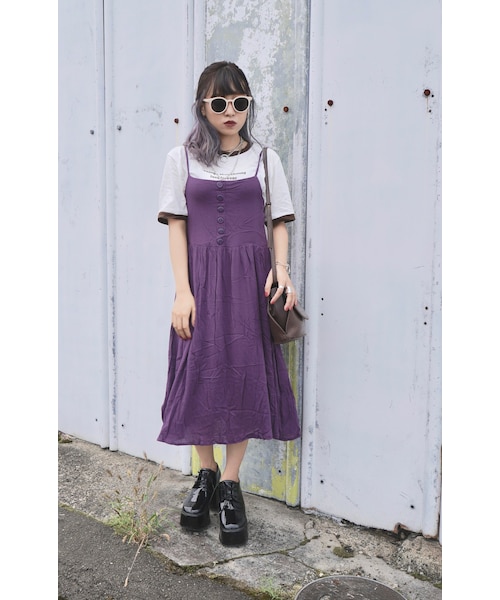 A.D.G（エーディージー）の「Button Design Cami-onepiece (purple)（ワンピース・レディース・パープル・FREE）」の5枚目の写真