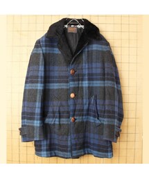 PENDLETON | 60s 70s USA製 PENDLETON ペンドルトン ウール ボア コート ジャケット メンズL相当 ブルー チェック アメリカ古着(その他アウター)