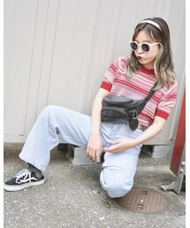 A.D.G | Left Knee Crush Denim Pants (light blue)(デニムパンツ)