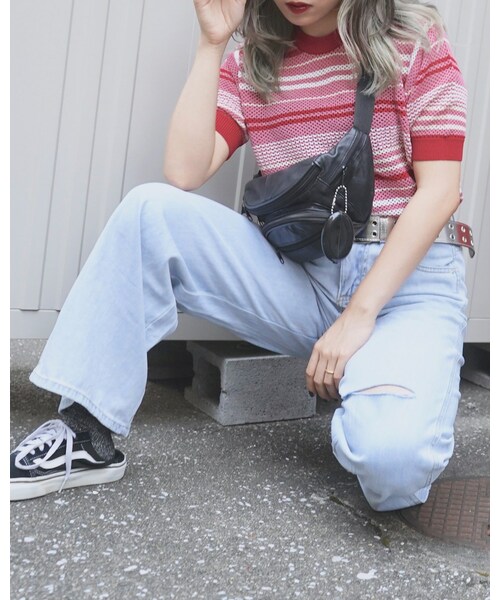 A.D.G(エーディージー)の「Left Knee Crush Denim Pants (light blue)(デニムパンツ・レディース・ブルー・FREE)」の4枚目の写真