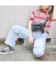 A.D.G | Multi Color Border S/S Knit Tops (red pink)(Tシャツ/カットソー)