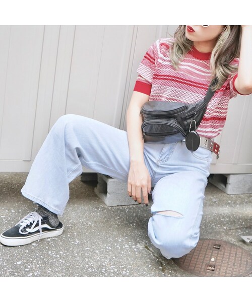 A.D.G(エーディージー)の「Multi Color Border S/S Knit Tops (red pink)(Tシャツ/カットソー・レディース・レッド・FREE)」の1枚目の写真