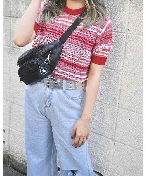 A.D.G(エーディージー)の「Multi Color Border S/S Knit Tops (red pink)(Tシャツ/カットソー・レディース・レッド・FREE)」の2枚目の写真