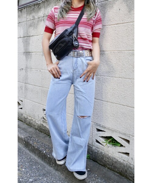 A.D.G(エーディージー)の「Multi Color Border S/S Knit Tops (red pink)(Tシャツ/カットソー・レディース・レッド・FREE)」の3枚目の写真