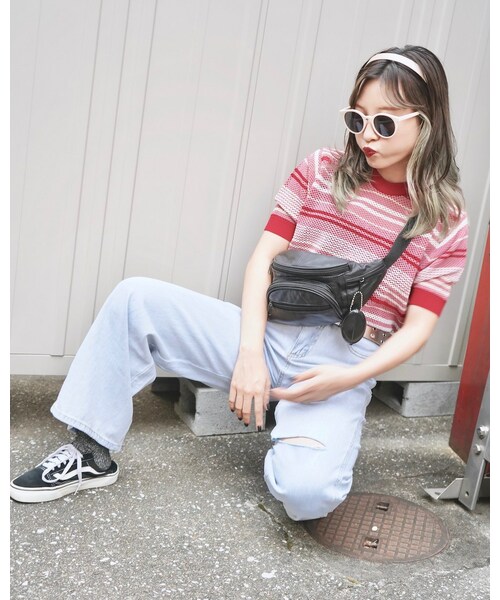 A.D.G(エーディージー)の「Multi Color Border S/S Knit Tops (red pink)(Tシャツ/カットソー・レディース・レッド・FREE)」の4枚目の写真