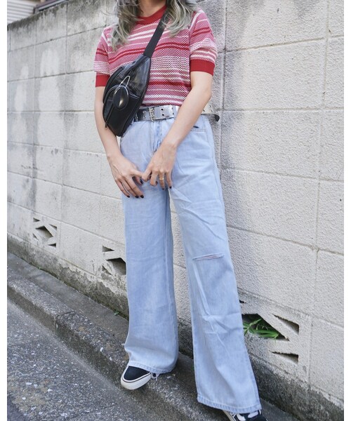 A.D.G(エーディージー)の「Multi Color Border S/S Knit Tops (red pink)(Tシャツ/カットソー・レディース・レッド・FREE)」の5枚目の写真