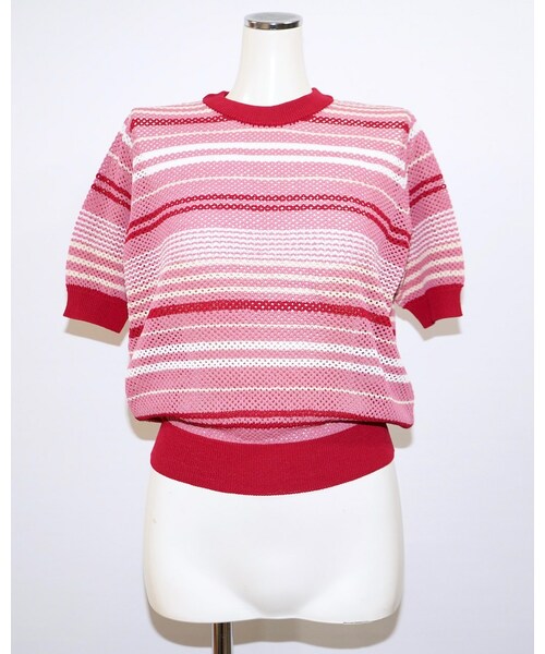 A.D.G(エーディージー)の「Multi Color Border S/S Knit Tops (red pink)(Tシャツ/カットソー・レディース・レッド・FREE)」の6枚目の写真