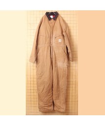 80s 90s USA製 carhartt カーハート キルティングライナー ダック オールインワン ブラウン W42 アメリカ古着 つなぎ