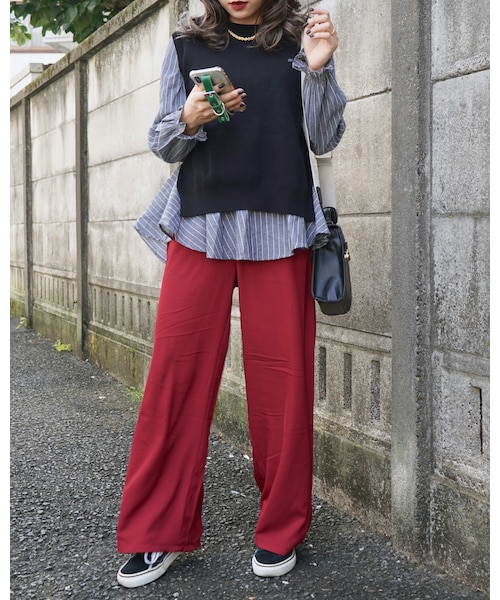 A.D.G（エーディージー）の「Stripe Blouse&Knit Vest 2P SET（その他トップス・レディース・ブラック・FREE）」の4枚目の写真