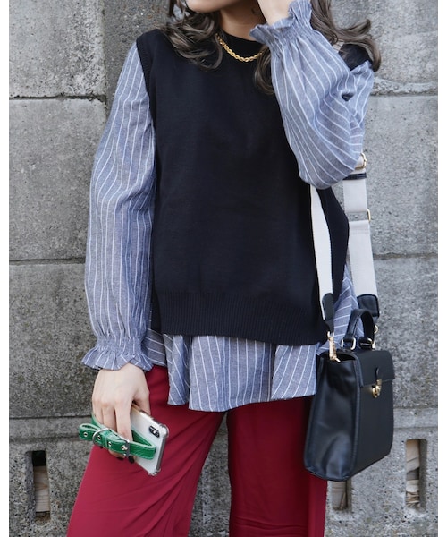 A.D.G（エーディージー）の「Stripe Blouse&Knit Vest 2P SET（その他トップス・レディース・ブラック・FREE）」の5枚目の写真