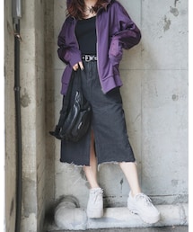 A.D.G（エーディージー）の「Black Denim Slit H-Skirt（スカート・レディース）」