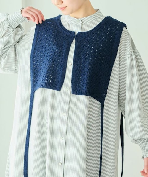 Crisp（クリスプ）の「サイドリボンニットカラー[c1R3280]（ベスト・レディース・ブラウン/アイボリー/ネイビー・FREE）」の3枚目の写真