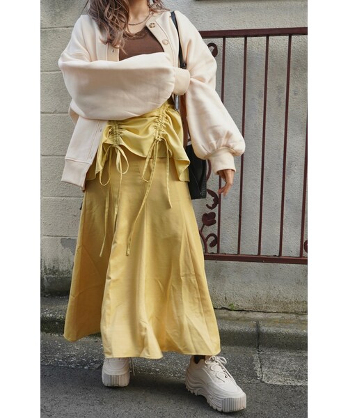 A.D.G（エーディージー）の「Ribbon String Mermaid Long Skirt (yellow)（スカート・レディース・イエロー・FREE）」の2枚目の写真