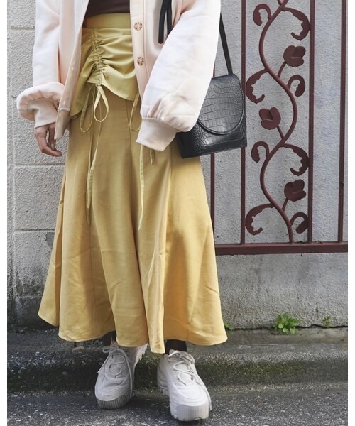 A.D.G（エーディージー）の「Ribbon String Mermaid Long Skirt (yellow)（スカート・レディース・イエロー・FREE）」の4枚目の写真