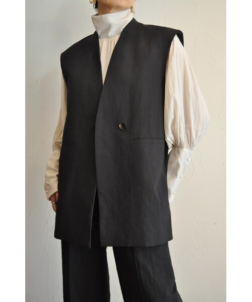 --（--）の「コットンリネンベスト（ベスト・レディース・ブラウン/ブラック・one）」の2枚目の写真