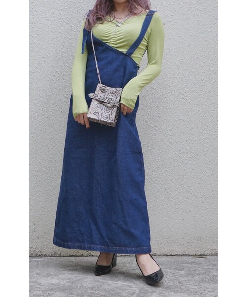 A.D.G(エーディージー)の「2type Strap Denim Long Jumper Skirt (indigo)(ジャンパースカート・レディース・ブルー・FREE)」の1枚目の写真