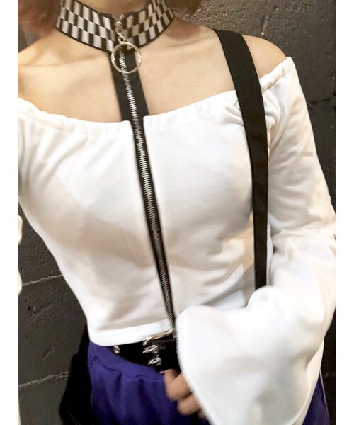 A.D.G（エーディージー）の「RING-ZIP CHECKERED CHOKER TOPS（その他トップス・レディース・ホワイト・FREE）」の3枚目の写真
