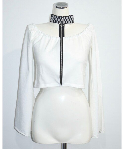 A.D.G（エーディージー）の「RING-ZIP CHECKERED CHOKER TOPS（その他トップス・レディース・ホワイト・FREE）」の5枚目の写真