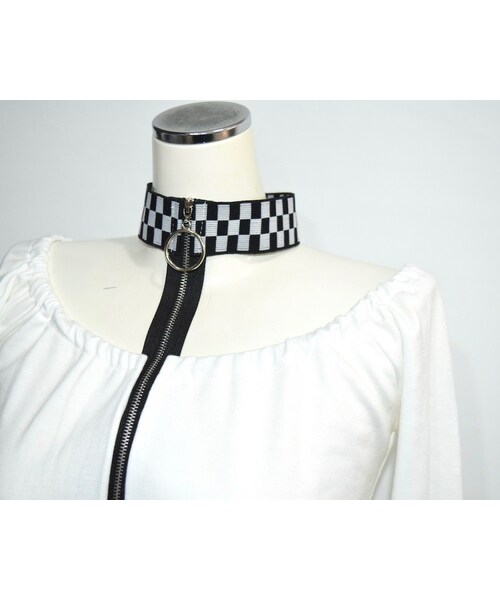 A.D.G（エーディージー）の「RING-ZIP CHECKERED CHOKER TOPS（その他トップス・レディース・ホワイト・FREE）」の6枚目の写真
