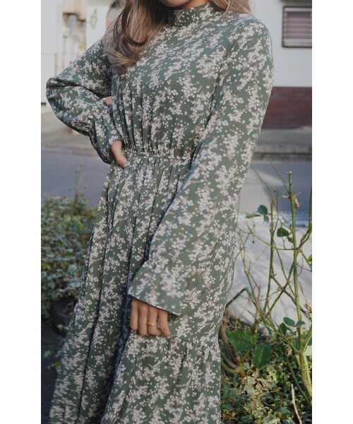 A.D.G(エーディージー)の「Flower Tiered Long Onepiece (light green)(ワンピース・レディース・グリーン・FREE)」の3枚目の写真