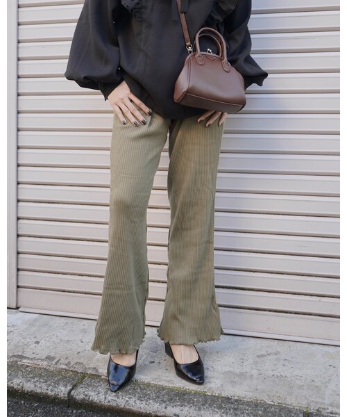 A.D.G(エーディージー)の「Rib Flare Easy Pants (light green)(その他パンツ・レディース・グリーン・FREE)」の2枚目の写真