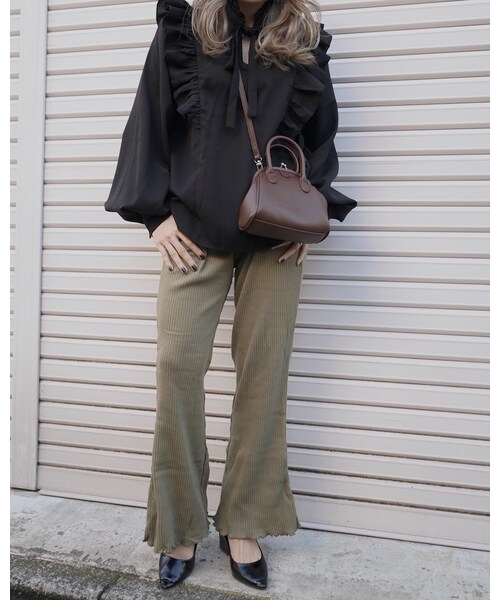 A.D.G(エーディージー)の「Rib Flare Easy Pants (light green)(その他パンツ・レディース・グリーン・FREE)」の4枚目の写真