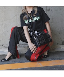 SIDE LINE&FULL ZIP JERSEY PANTS *with SILVER RING(black-red)