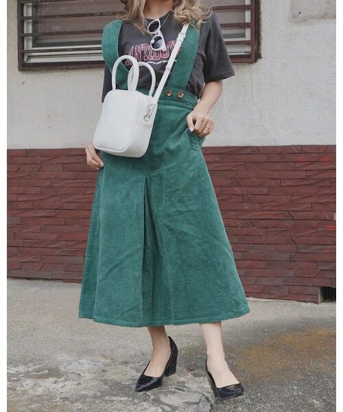 A.D.G(エーディージー)の「2way Corduroy Flare Jumper Skirt (green)(ジャンパースカート・レディース・グリーン・FREE)」の1枚目の写真