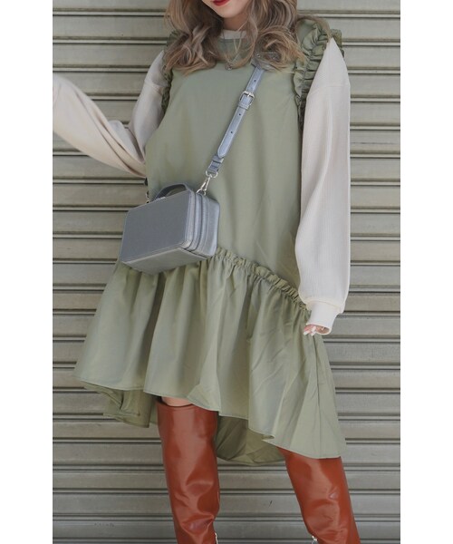 A.D.G（エーディージー）の「Frill Design No-sleeve Onepiece (green tea)（ワンピース・レディース・グリーン・FREE）」の2枚目の写真
