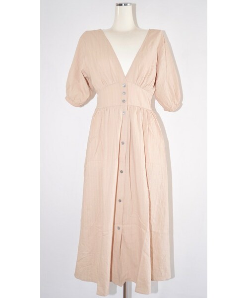A.D.G(エーディージー)の「V-Neck Puffsleeve Flare Long Onepiece (beige)(ワンピース・レディース・ベージュ・FREE)」の4枚目の写真